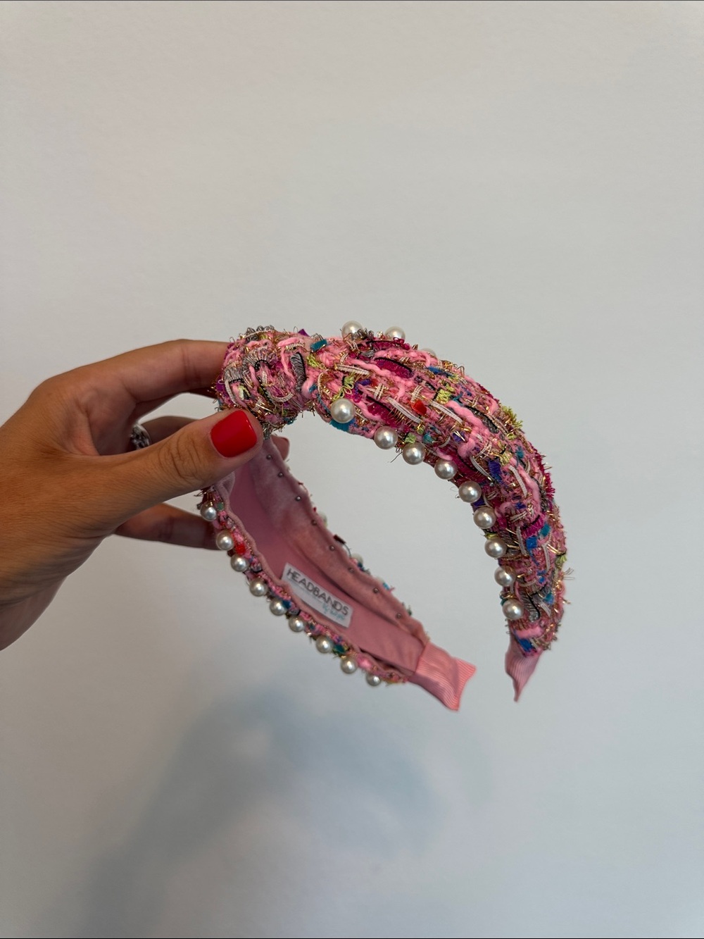 Headbands of Hope Pink Pearl-Embellished Tweed Headband